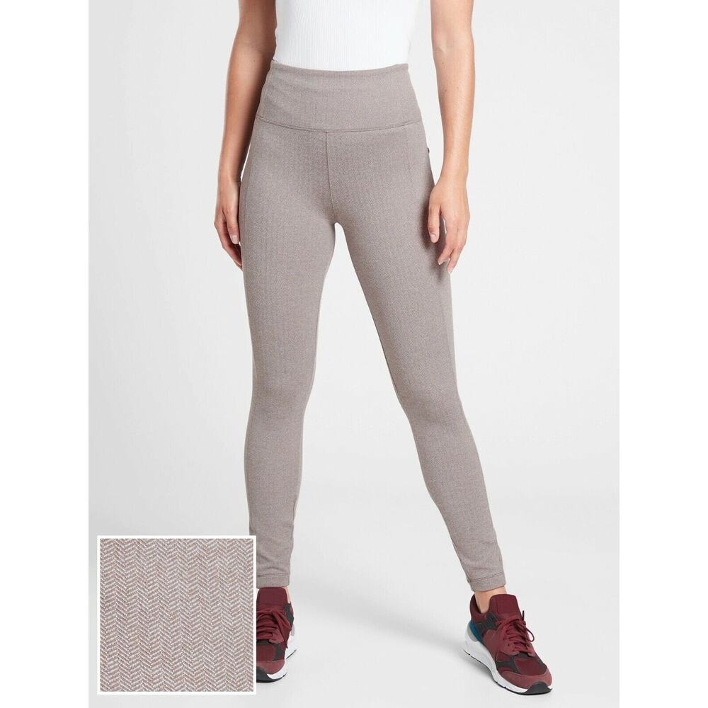 Athleta Delancey Herringbone Pants Womens M Black Zip Pockets Elastic Waist